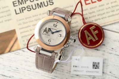 Pasha De Cartier Watch Price 30MM Waterproof to 100M Gold Bezel Women White Watch